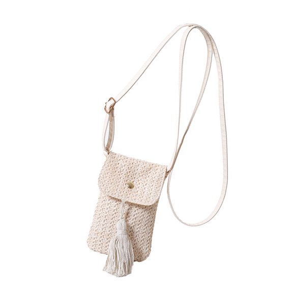 Yokua Woven Straw Crossbody Purse with Adjustable Strap Tassels Shoulder Phone Bag