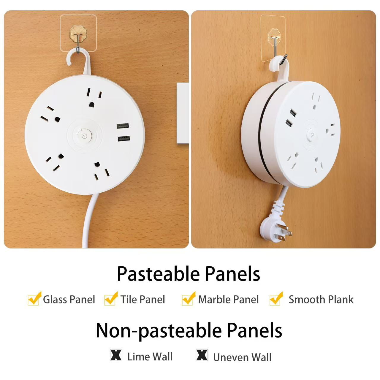 WEDAN Compact USB Desktop Power Strip - 4-Spaced AC Outlets & Dual USB Ports with 5.2Ft Adjustable Cord, Multi-Device Charging Hub for Home/Office/Travel (Overload Protection)