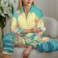 thumbnail image 6 of Yiaed Retro Palm Beach Sunset Print Pajamas Women's Long Sleeve Sleepwear Soft Button Down Loungewear Pjs Lounge Set Nightwear Womens Pajama Pants-Medium, 6 of 7