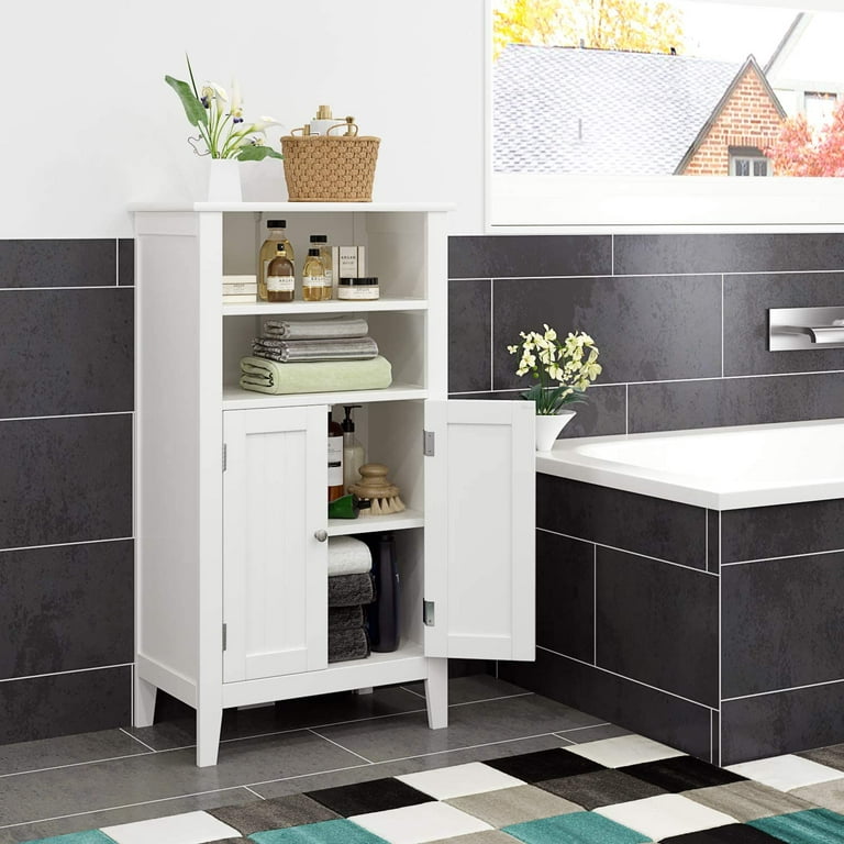 Homfa Bathroom Floor Cabinet Wooden Storage Organizer with Double