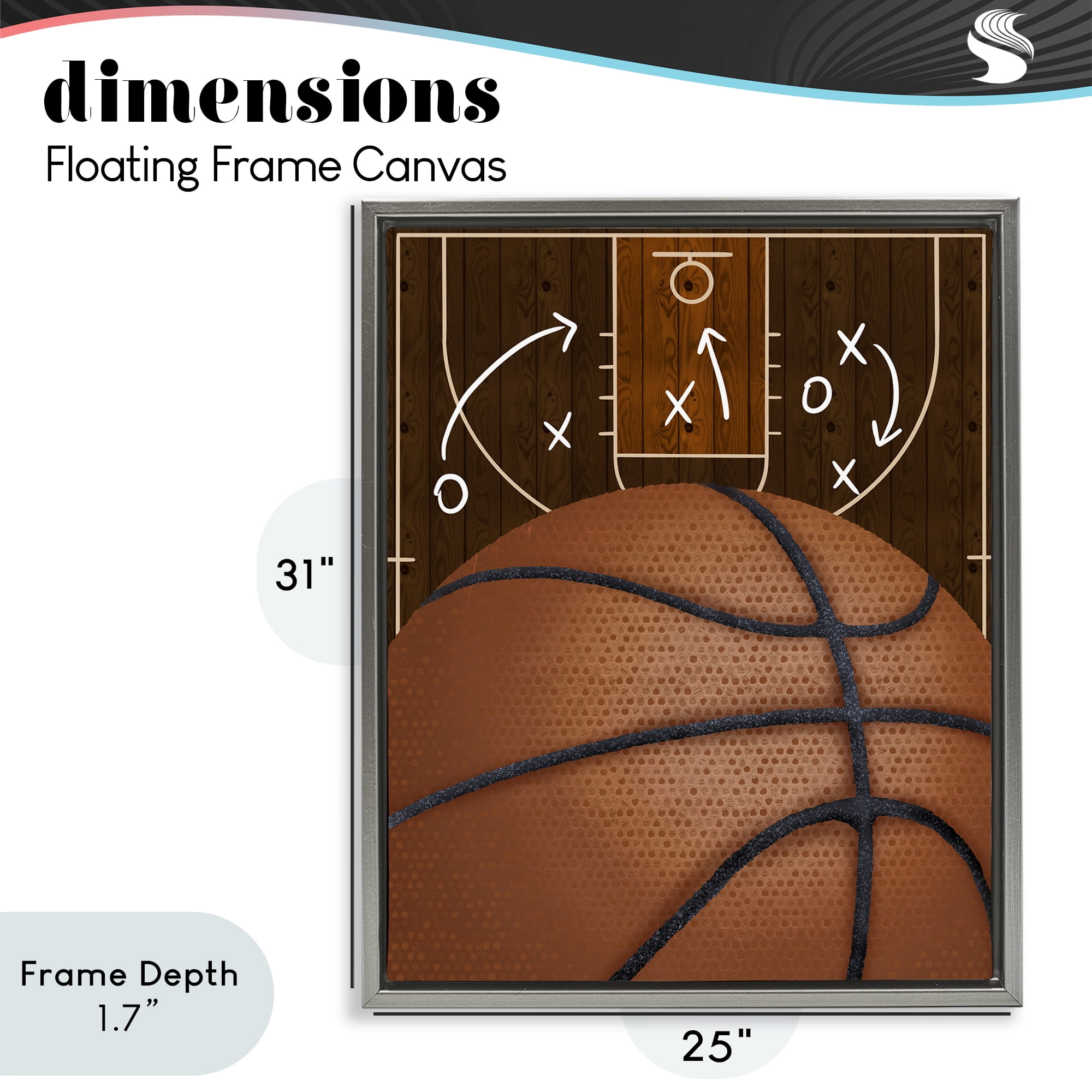 Stupell Industries Basketball Court Tactics Gray Framed Floater Canvas Wall Art, design by Jennifer Stith