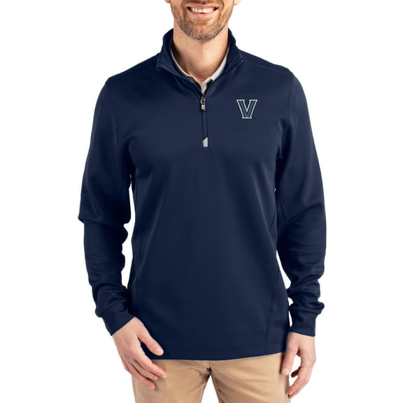 Men's-Cutter & Buck  Navy Villanova Wildcats DryTec Traverse Stretch Eco Tri-Blend Quarter-Zip Pullover