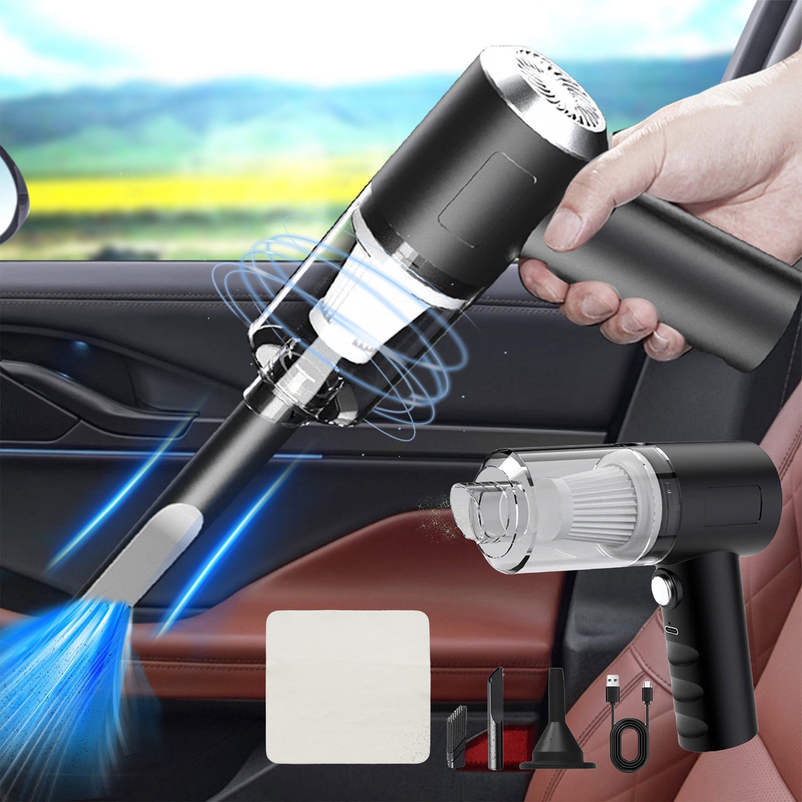 Wzzjkit Vacuum Cleaner, Handheld Car Vacuum Cleaner 120W Powerful Suction Small Car Vacuum Cleaner Mini Dusts Buster with USB Portable Vacuum Cleaner with Cleaning Cloth, Vacuum Cleaners for Home