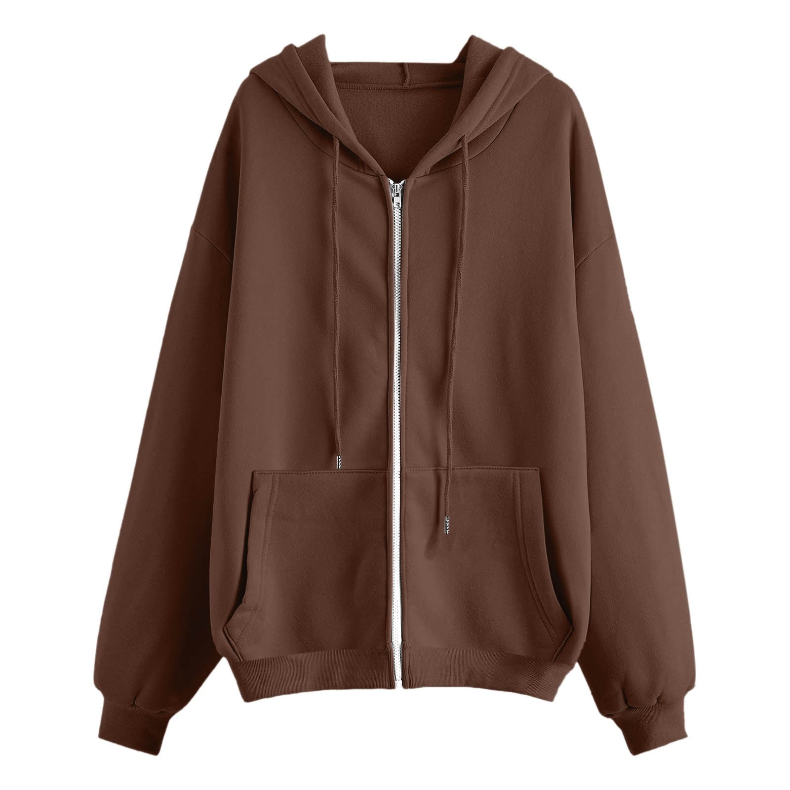 FASHOFT Oversized Hoodies For Women Casual Comfy Solid Loose Zipper Hooded Coat 2026 Full Zip Pullover Sweaters Spring Outfits Bronze L