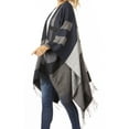 thumbnail image 3 of Sakkas Avi Women's Reversible Open Front Poncho Cardigan Ruana Cape Shawl W/Fringe - ColorBlockBlack - One Size Regular, 3 of 7