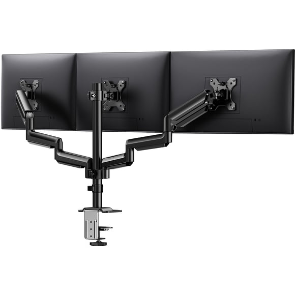 ErGear Triple Monitor Mount for 13-27 inch Screens, Premium Aluminum Triple Monitors Stand up to 17.6 lbs, Sturdy 3 Monitor Desk Mount with Swivel, Tilt, Rotation, Max VESA 100x100mm