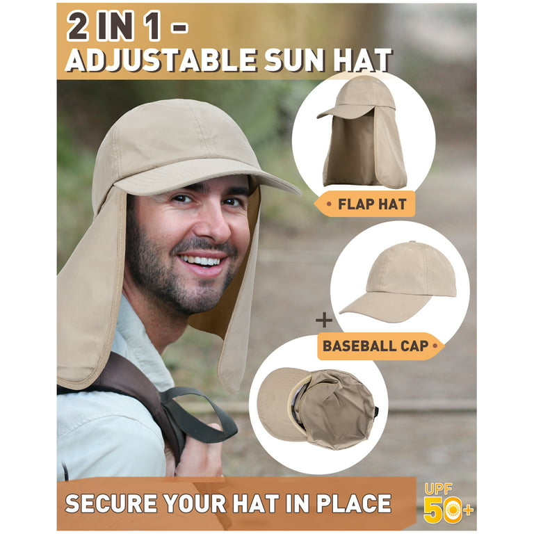 Sun Hat for Men, Sun Cap with Neck Flap for Fishing, Safari, Cycling,  Hiking, Garden, Backpacking, UPF50+, Khaki