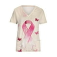 thumbnail image 1 of Scrub Tops for Women, V-Neck Short Sleeve Work Shirt, Pink Ribbon Print Breast Cancer Awareness, Soft Stretch Fabric with Pocket, 1 of 6