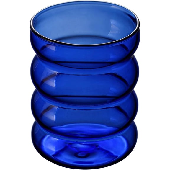 Creative Vintage Glass Cups, Clear Ripple Glassware Water Glasses Iced Coffee Glass Cup Entertainment Drinking Glasses for Water, Milk, Beer, Juice, Wine Glasses Coffee Bar Decor (Blue)