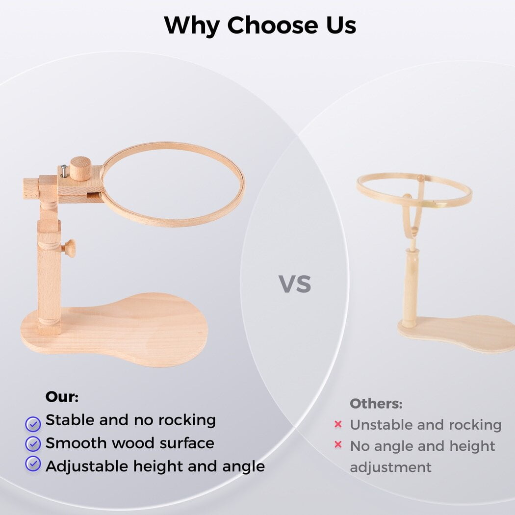 Embroidery Stand, Adjustable Cross Stitch Hoop Holder, Hands Free Wooden Embroidery Frame Stand for Art Stitching Sewing
