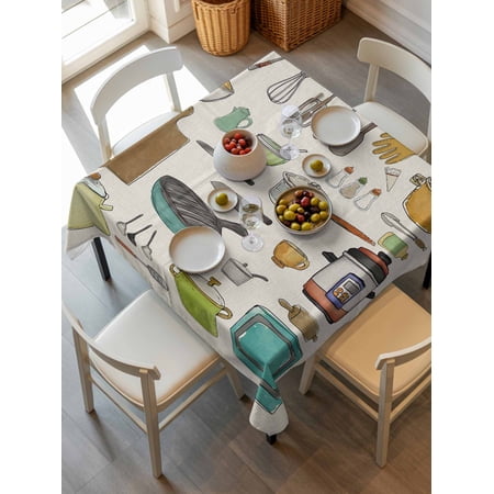 Kitchenware Tablecloth Square Table Cloth 54×54 Waterproof Outdoor Table Cloth Covers Decorative Table Protector Vintage Kitchen Cooking Tool Retro Beige Washable Kitchen Party Dinning Table Cover