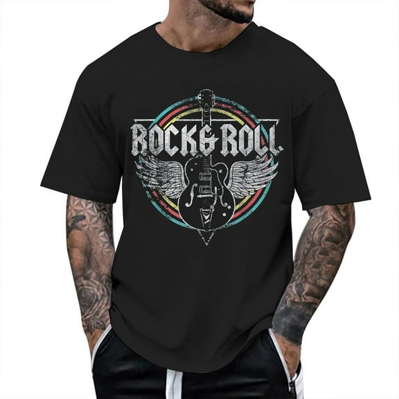oqasdz Men T Shirts for Outdoor Casual Wear Relaxed Fit Rock and Roll Graphic for Summer and Fall Tee Top