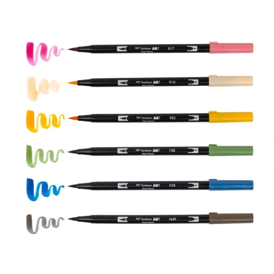 Tombow 72560 Dual Brush Pen Art Markers, Manga Illustration, Flower 6-Pack