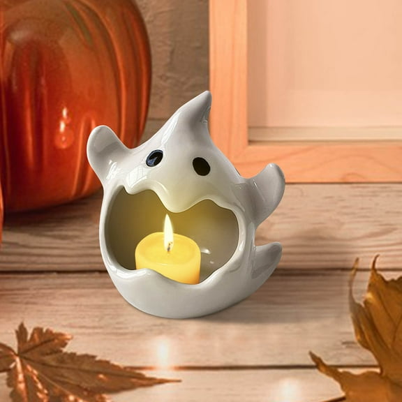 KMMYS Halloween Ghost Candlestick, Ceramic Pumpkin Lantern Ornament, Decorative Candle Holder, Unique Home Decor Gift, Festive Centerpiece for Parties, Decorative Storage Solution