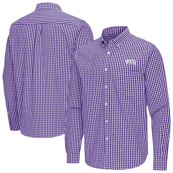 Men's Antigua Purple TCU Horned Frogs Ellis Woven Tri-Blend Long Sleeve Button-Down Shirt