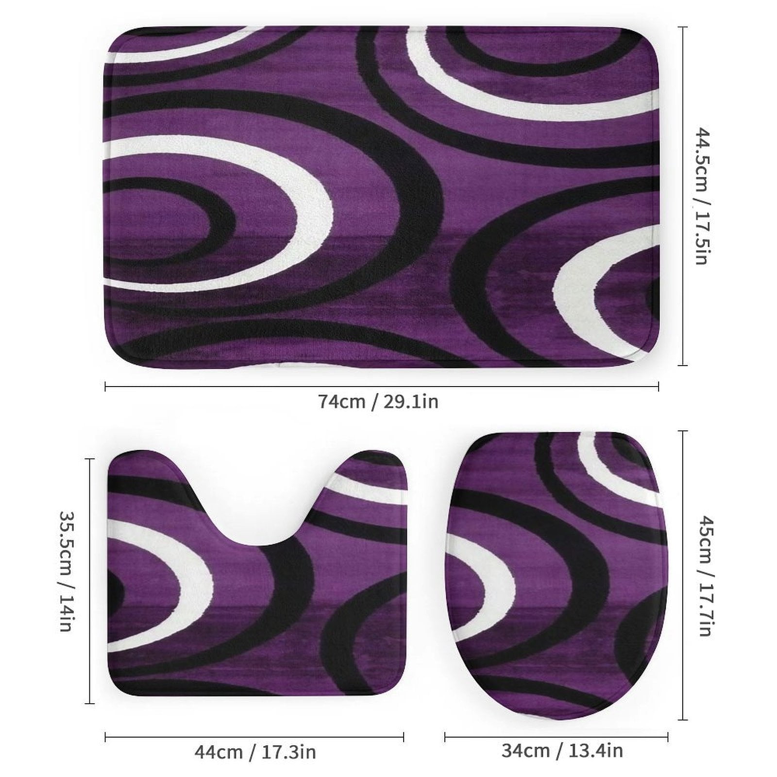 Geometric Circle Stripe 4 Piece Shower Curtain Sets, Non-Slip Rugs, Toilet Lid Cover And Bath Mat, for Bathroom Decor Set, 72" X 72"