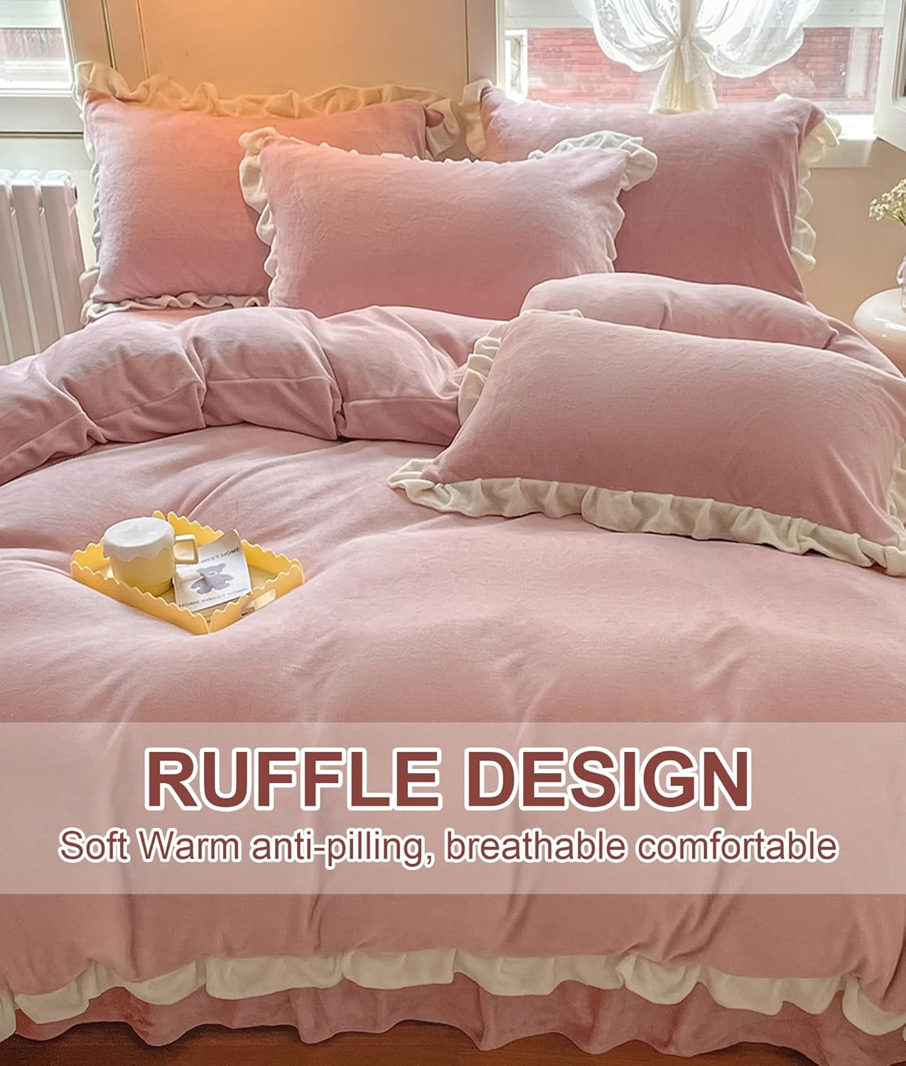 Velvet Duvet Cover, Twin Size Luxury Ultra Soft Fluffy Duvet Cover Set, Winter Crystal Velvet Duvet Covers with 1 Plillowcase, Pink, 68''x90''