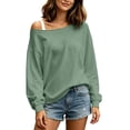thumbnail image 4 of Vivianyo HD Women's Long Sleeve Off Shoulder Sweatshirt, Drop Shoulder Solid Loose Casual Spring Fall Lightweight Pullover Tops for Women, Sizes S-3XL, 4 of 8