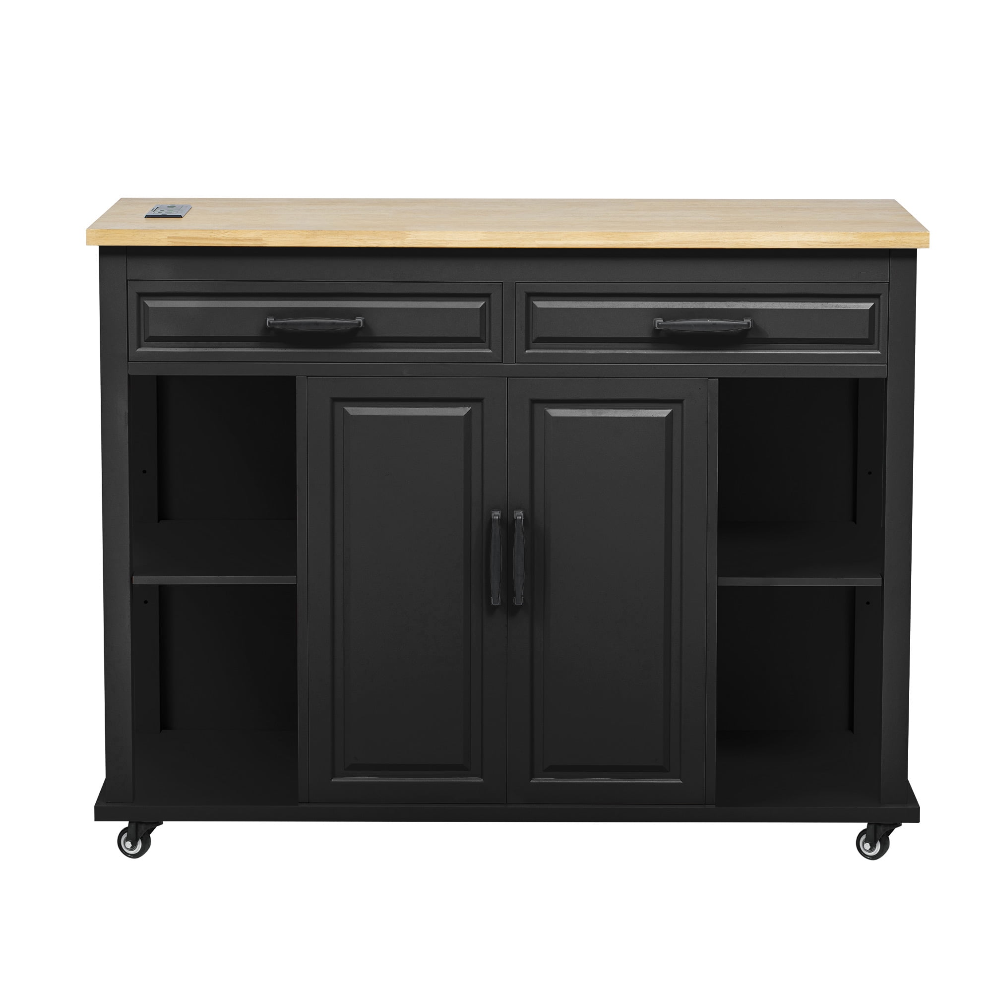 Homy Casa 47" Kitchen Island with Extendable Dining Table, Storage Cabinets, Drawers, Power Outlet, Black