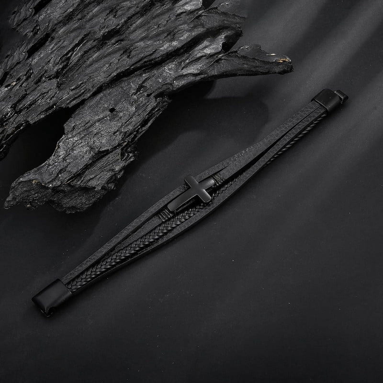 Mens Leather Cross Bracelet Multi-Layer Braided Faith Cross Bracelet for Religious Bangle Wristband Jewelry for Men Women