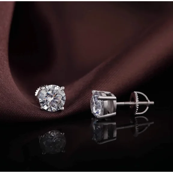 Solid 925 Sterling Silver Screw Back Studs Earrings 5MM Cubic Zirconia