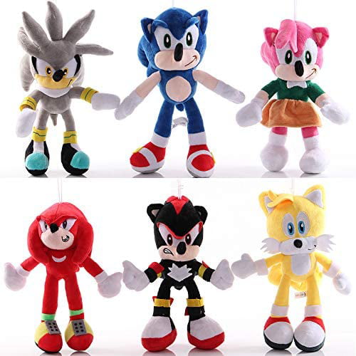 2pcs Sonic The Hedgehog Shadow Sonic and Silver Sonic Plush Doll Toy Xmas Gift 