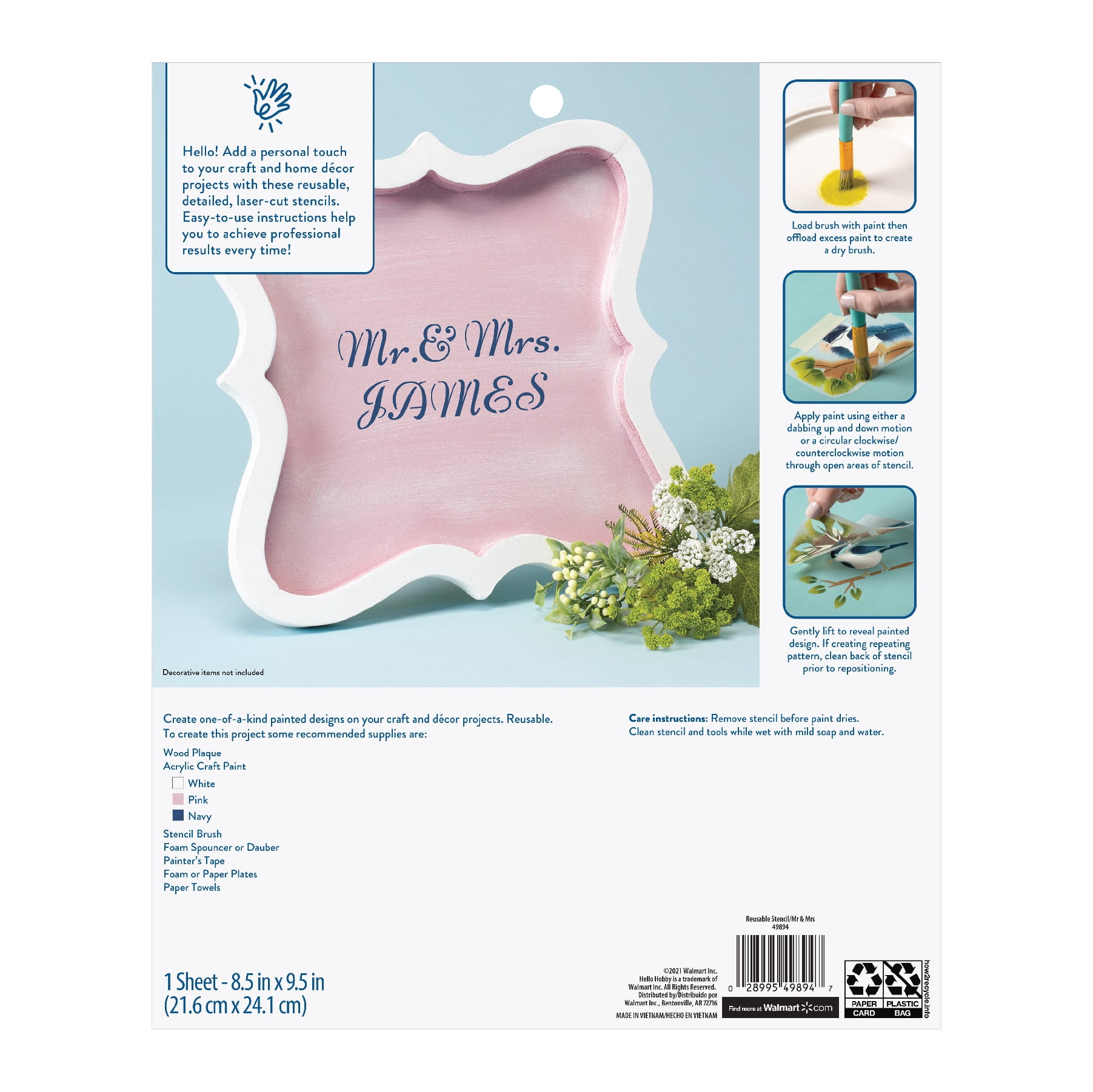 Hello Hobby Stencil Set, 8.5" x 9.5", 1 Piece, Mr. & Mrs.