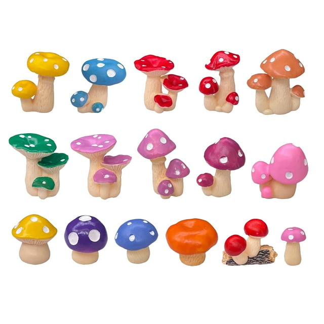 16pcs Miniature Mushroom Figurines Bonsai Micro Landscape Ornament Cake Decoration (Random Style)
