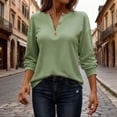 thumbnail image 2 of Lenpel Long Sleeve Shirts for Women Crew Neck Half Button Dressy Casual Tunic Tops Loose Tee Blouses Basic T Shirts(Green,3X-Large), 2 of 7