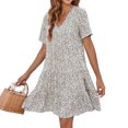 thumbnail image 1 of Vestido corto de mujer con cuello en V y manga con volantes, estampado floral, transpirable, ajuste holgado, vestido de moda, 1 of 5