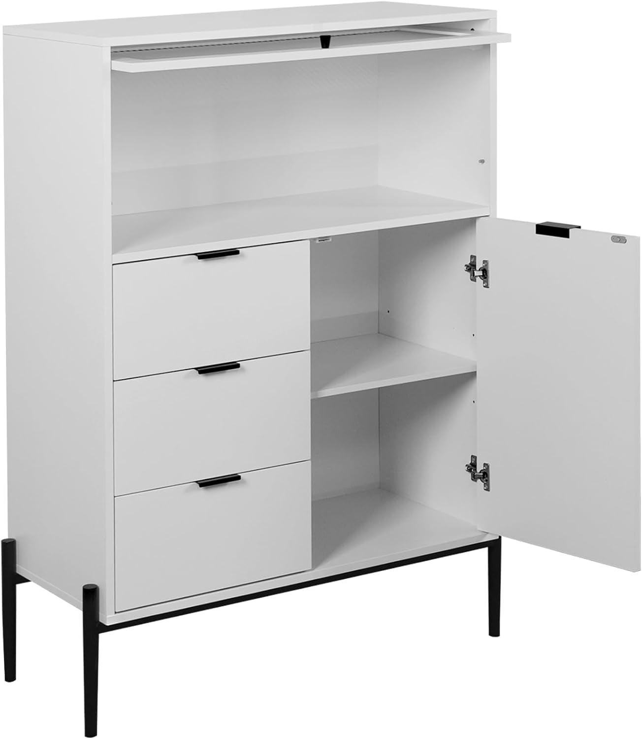 EXRACING Modern Sideboard Cabinet with 3 Drawers, 1 Solid Door & 1 Glass Door, Storage Buffet for Kitchen, Dining Room, Hallway, 33.46" W