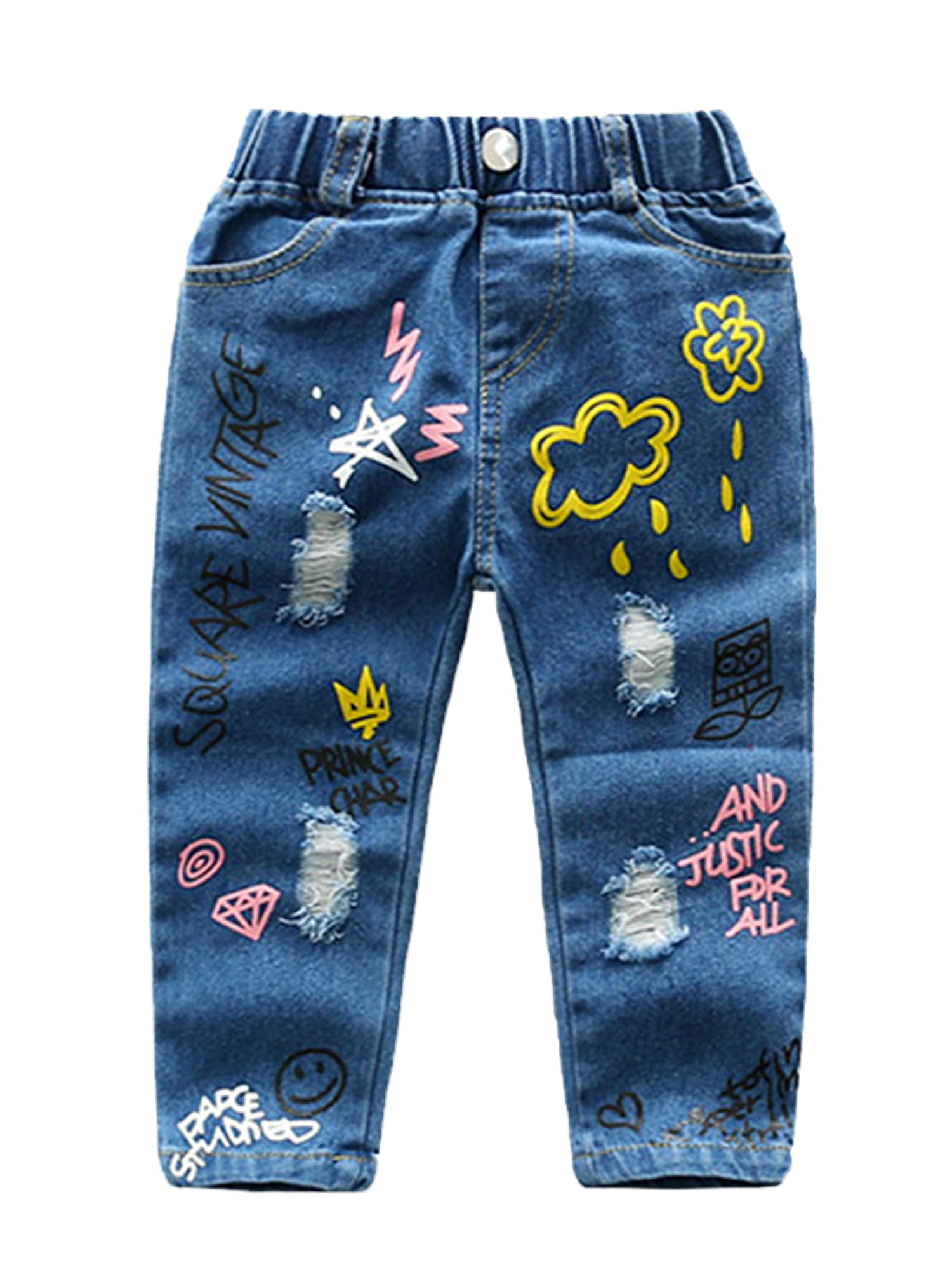 stylesilove Little Girls Ripped and Paint Design Jeans (140/6-7 Years ...