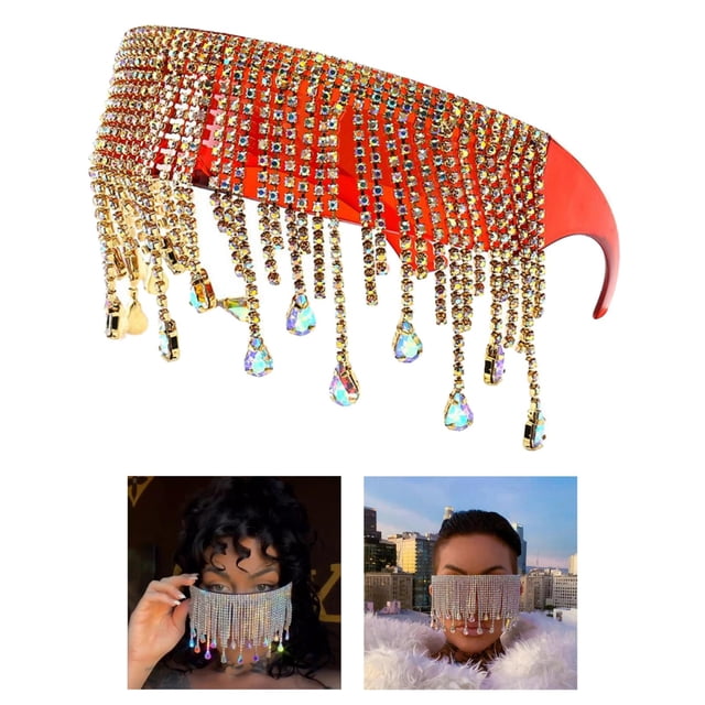 Gafas de terre de gran tamaño para mujer, cristal, de imitación, borla, visera, gafas de moda, gafas de un Escudo de color, , Favor rojo