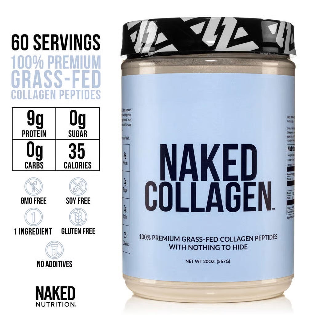 Naked Collagen - Collagen Peptides Protein Powder, 60 Servings Pasture-Raised, Grass-Fed Hydrolyzed Collagen Supplement | Paleo Friendly, Non-GMO, Keto, Gluten Free | Unflavored 20Oz