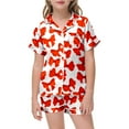 thumbnail image 4 of Children Boy Pajama Set Bow Knot Print Button Down Homewear Set Girls' Fashion Pajamas Set Girls Clothes 8-10 Years, 4 of 5