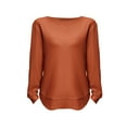 thumbnail image 4 of Holzkary Women's Crew Neck Long Sleeve Shirts Waffle Knit Loose Tops Basic Tees 2025 Casual Comfy Fall Outfits Clothes Side Split Basic Loose Tops 2025 Crew Neck Tops A Little Run Big Brown L, 4 of 8