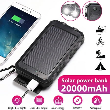 Image of 10000mAh High Capacity Solar Power Bank with Dual USB Charger Ports for iPhone iPad Android Camera Perfect for Camping Travel Hiking and Mountaining