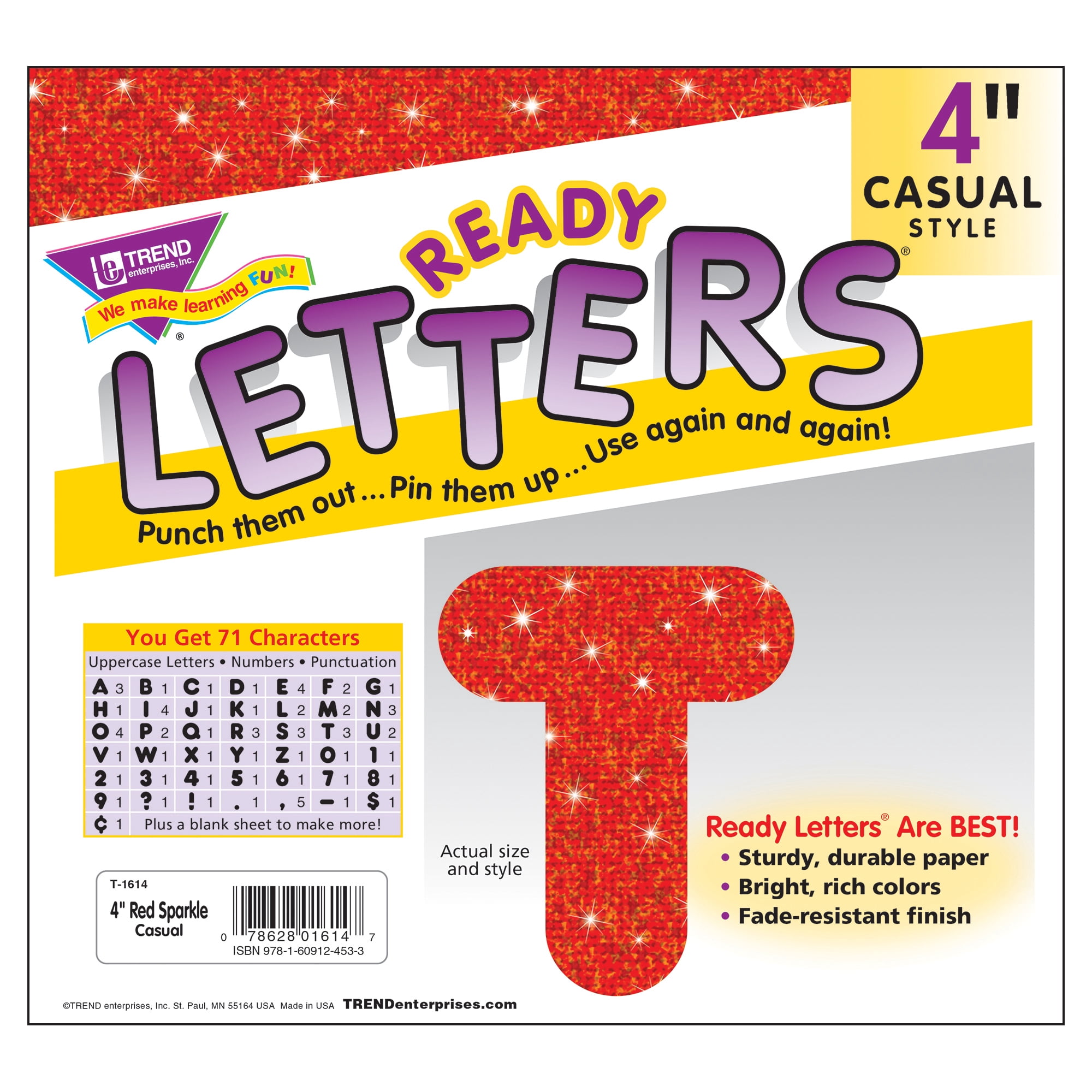 Trend Enterprises T-1614-3 Ready Letters 4 in. Casual Red Sparkle 