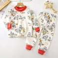 thumbnail image 2 of 4-5 Years Girls Long Sleeve Pajama Set Toddler Baby Girl Fall Winter Clothes 2T 3T 4T 5T Outfits Long Sleeve Knitted Cotton Tops Pants Clothes Set Toddler Gift,Red, 2 of 8