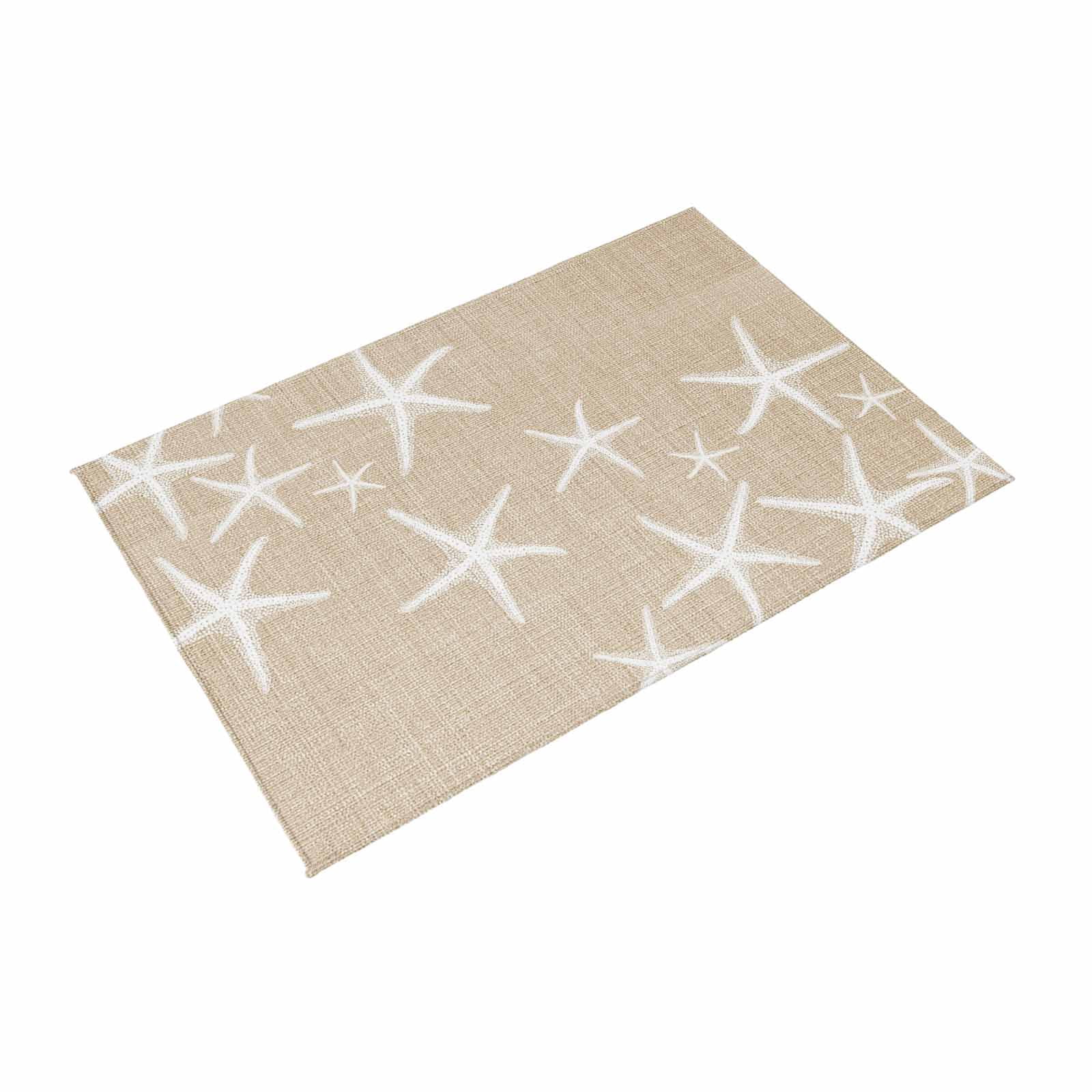 Coastal Starfish Outdoor Rug for Patio/Deck/Porch, Non-Slip Large Area Rug 3 x 5 Ft, Summer Ocean Waves Ombre Sea Beige Indoor Outdoor Rugs Washable Area Rugs, Reversible Camping Rug Carpet Runner