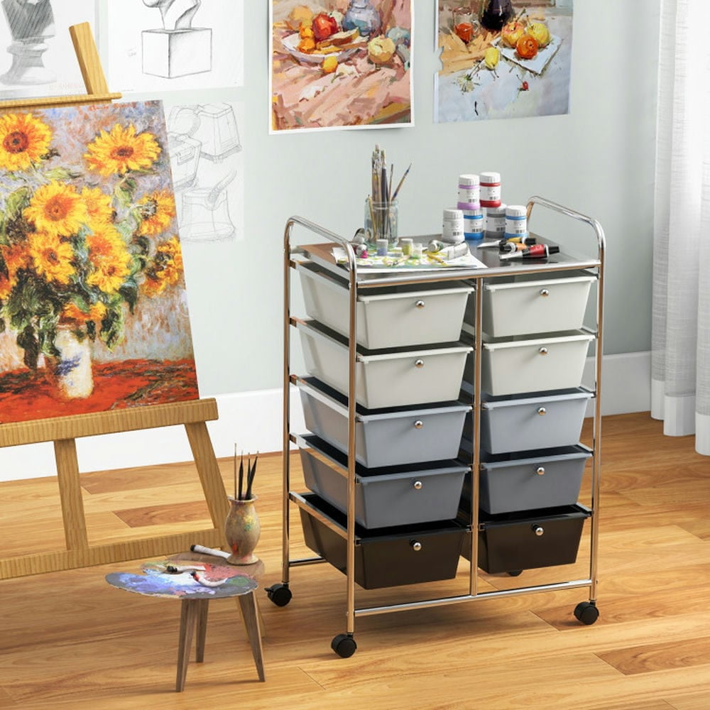 Canddidliike 10-Drawer Rolling Storage Cart, Craft Organizers and Storage, Multipurpose Organizer Cart for Home, Office, School, Beige & Gray