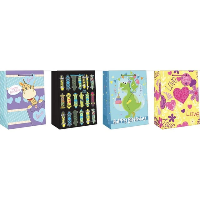 Bolsa de regalo con imágenes de papel variadas para cumpleaños juveniles, tamaño mediano (paquete de