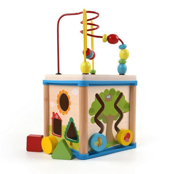 Cubo de actividades de madera,Laberinto de cuentas extraíble.,Clasificador de forma de color,cuentas de ábaco,Juguetes Educativos Montessori,Juguetes de desarrollo para bebés