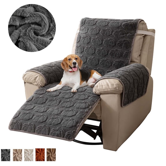 SHANNA Recliner Chair Cover, Stretch Non Slip Thick Rabbit Plush Recliner Covers for Recliner Chair Soft Reclining Chair Slipcover Furniture Protector for Dogs Cats, Dark Grey