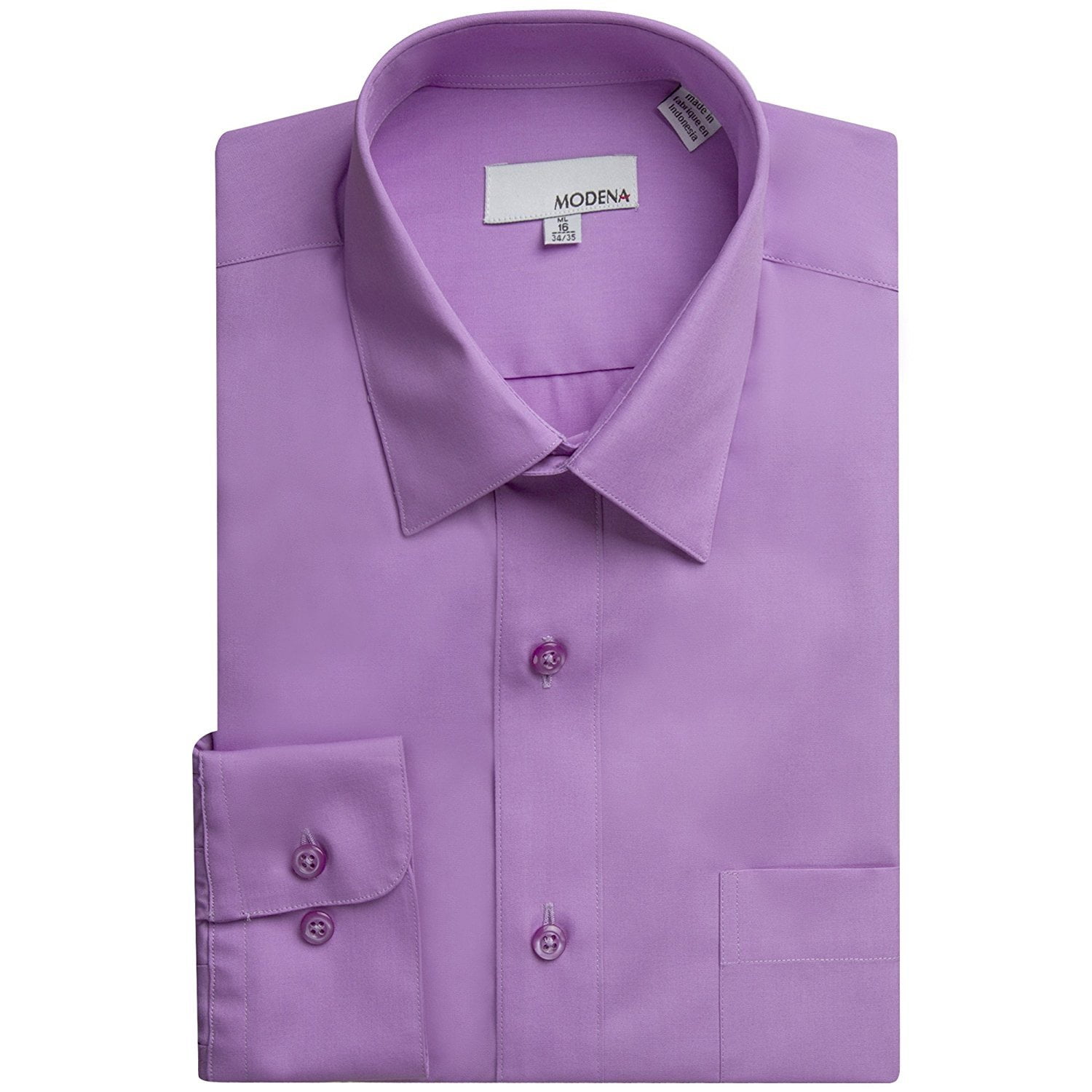 Modena - Modena Men's Slim Long Sleeve Dress Shirt - Purple - 17.5 4-5 ...