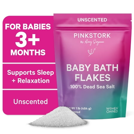 Pink Stork Baby Magnesium Bath Soak, Fragrance-Free Bath Salts, 16 oz