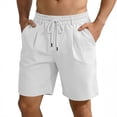 thumbnail image 3 of Havenx Men's Linen Cotton Shorts Drawstring Elastic Waist Shorts with Pockets Solid Color Pants Stretch Casual Summer Beach Vacation Yoga Golf Clothing,White S, 3 of 6