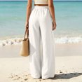 thumbnail image 6 of ClodeEU Women's High Waisted Linen Blend Wide Leg Pants, Elastic Waist Flowy Trousers with Pockets White,Women's Plus S, 6 of 7