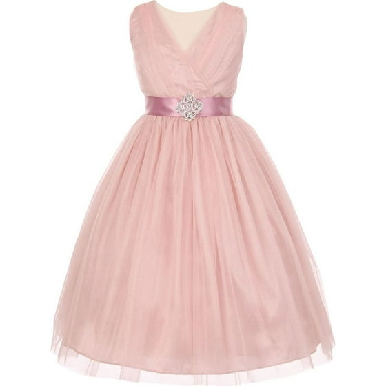 Cinderella Big Girls Blush Pleated Rhinestone Brooch Tulle Junior