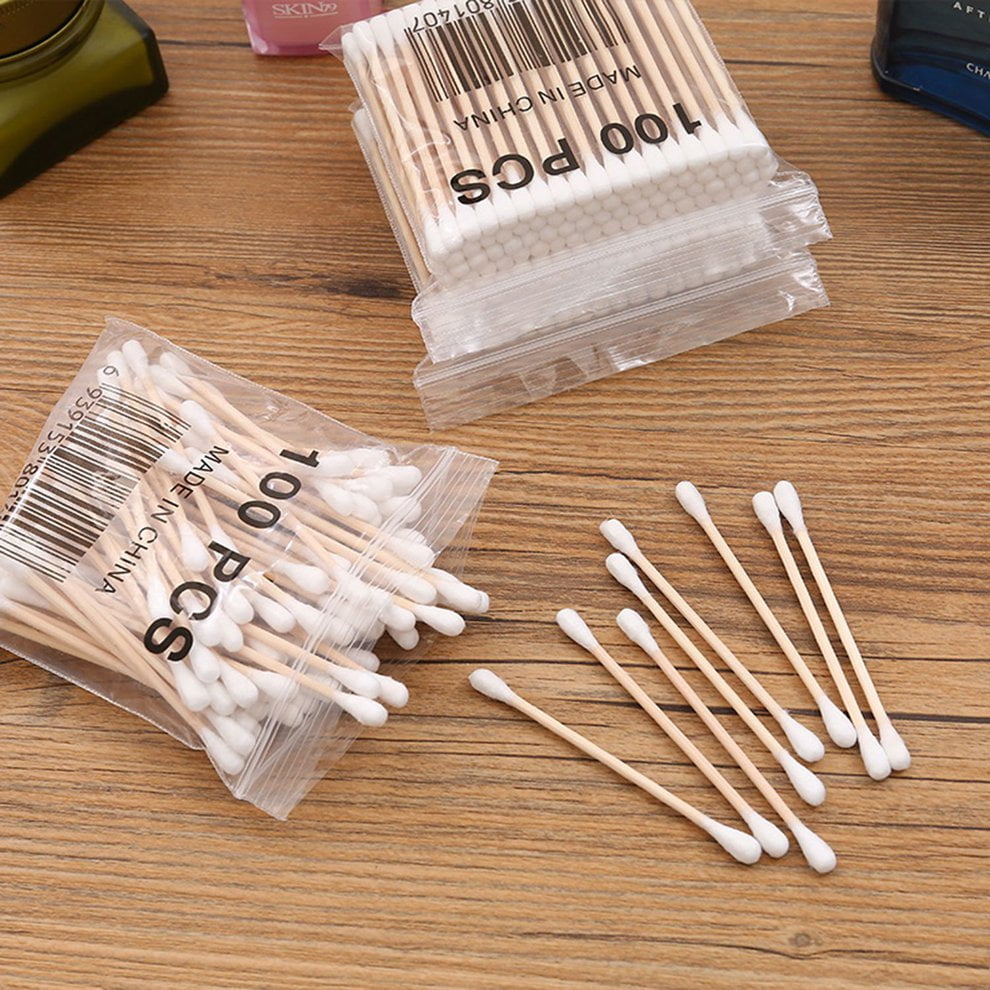 100pcs Wood Stick Cotton Swab Applicator Q-tip Double Wooden Handle ...